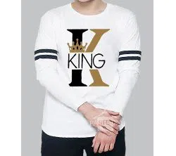 King White Full Sleeve with black stripe T-Shirt white Full hand t-shirt for man winter collection