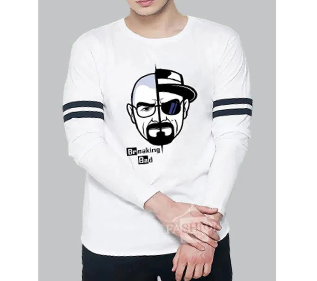 Breaking bad  White Full Sleeve with black stripe T-Shirt white Full hand t-shirt for man winter collection