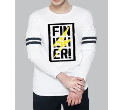 Finisher  White Full Sleeve with black stripe T-Shirt white Full hand t-shirt for man winter collection