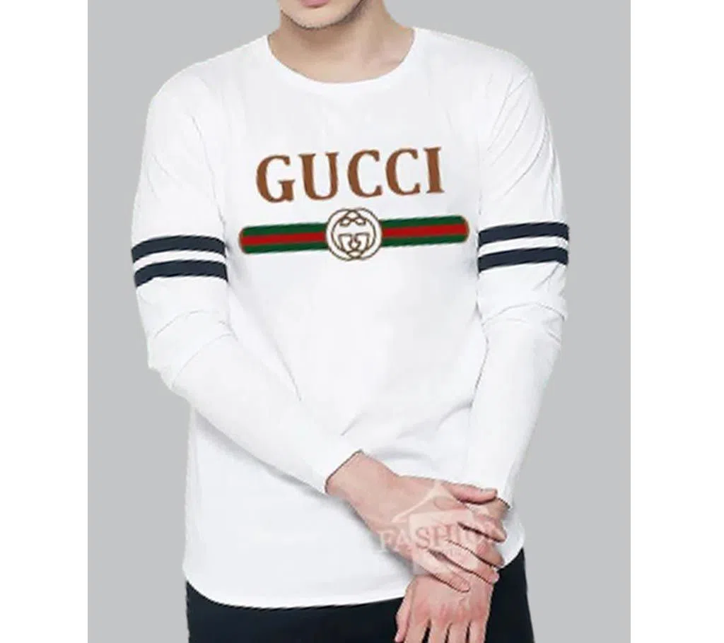 Gucci  White Full Sleeve with black stripe T-Shirt white Full hand t-shirt for man winter collection
