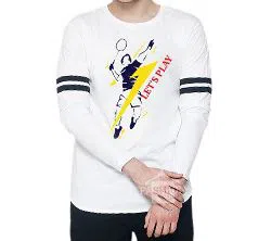 Lets play  White Full Sleeve with black stripe T-Shirt white Full hand t-shirt for man winter collection