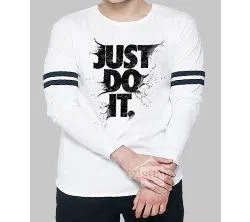 Just Do It White Full Sleeve with black stripe T-Shirt white Full hand t-shirt for man winter collection