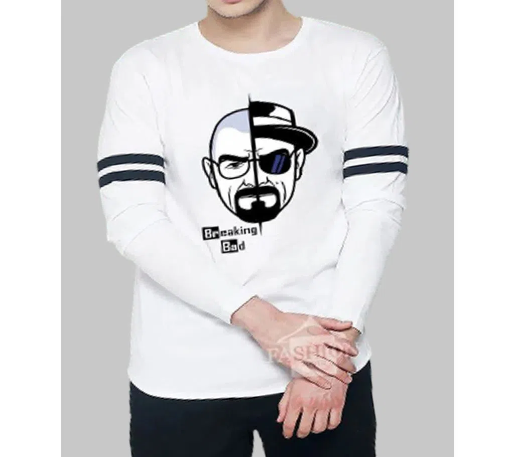 Breaking bad  White Full Sleeve with black stripe T-Shirt white Full hand t-shirt for man winter collection