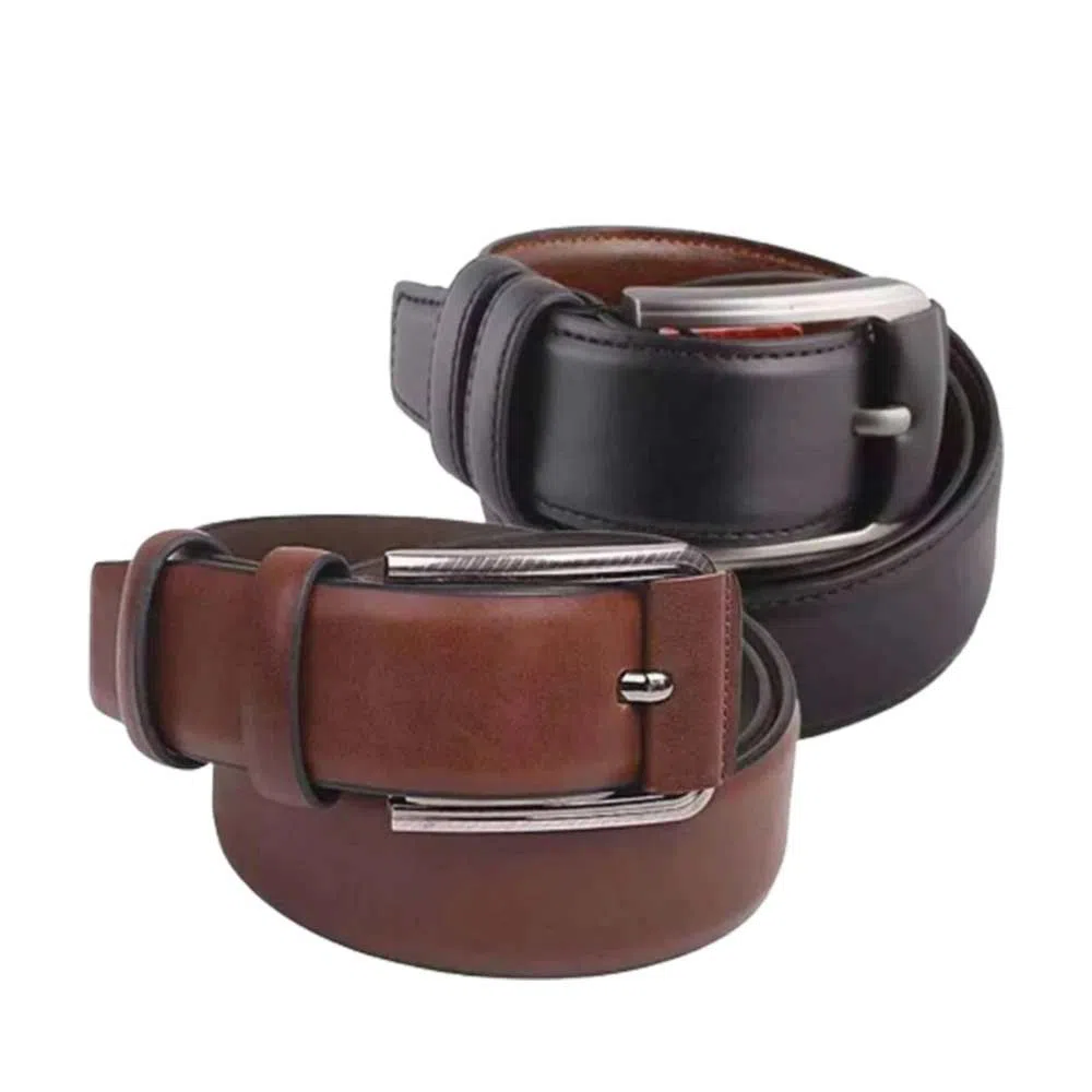 Black Leather Belt and Brown Leather Belt for Men 2 Piece