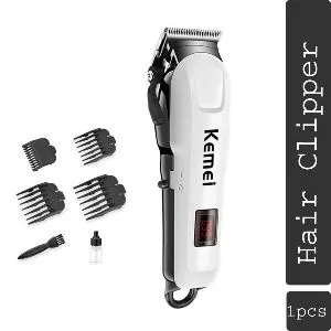 KM-809A Rechargeable Hair Clipper & Beard Trimmer - White and Black