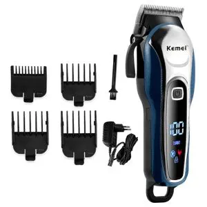 KEMEI KM-1995 Professional Hair Clipper Rechargeable Hair Trimmer LCD Screen Display Beard Shaver Blue