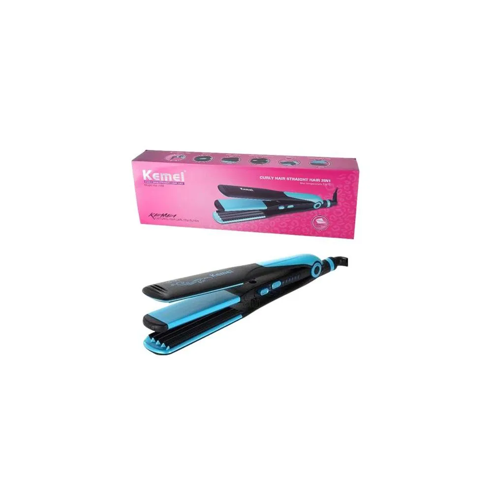 KM-2209 Flat Straightening Corrugated Curling Styling Tools 2 in 1 Curling Iron Dry wet Hair Straightener Hair Curler