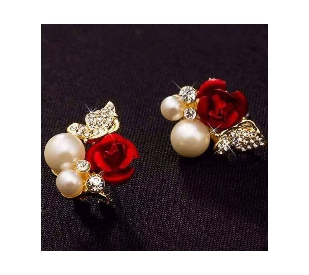 crystal rose flower earrings for woman