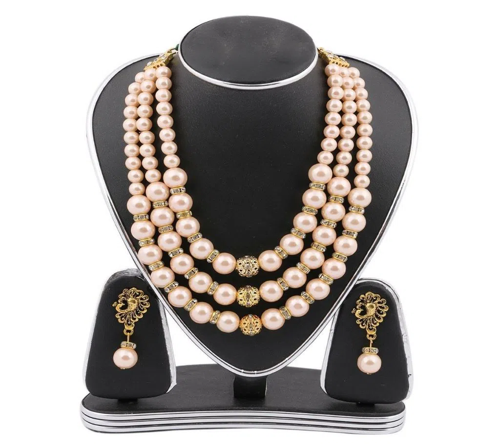 pink color real pearls jewellery set(js_65)