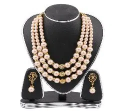 pink color real pearls jewellery set(js_65)