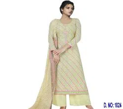 Unstitched Embroidery Soft Cotton- Three piece yellow 