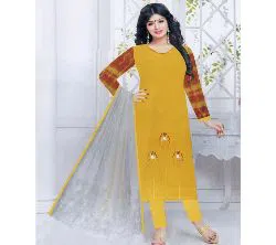 Unstitched Embroidery Soft Cotton- Three piece##