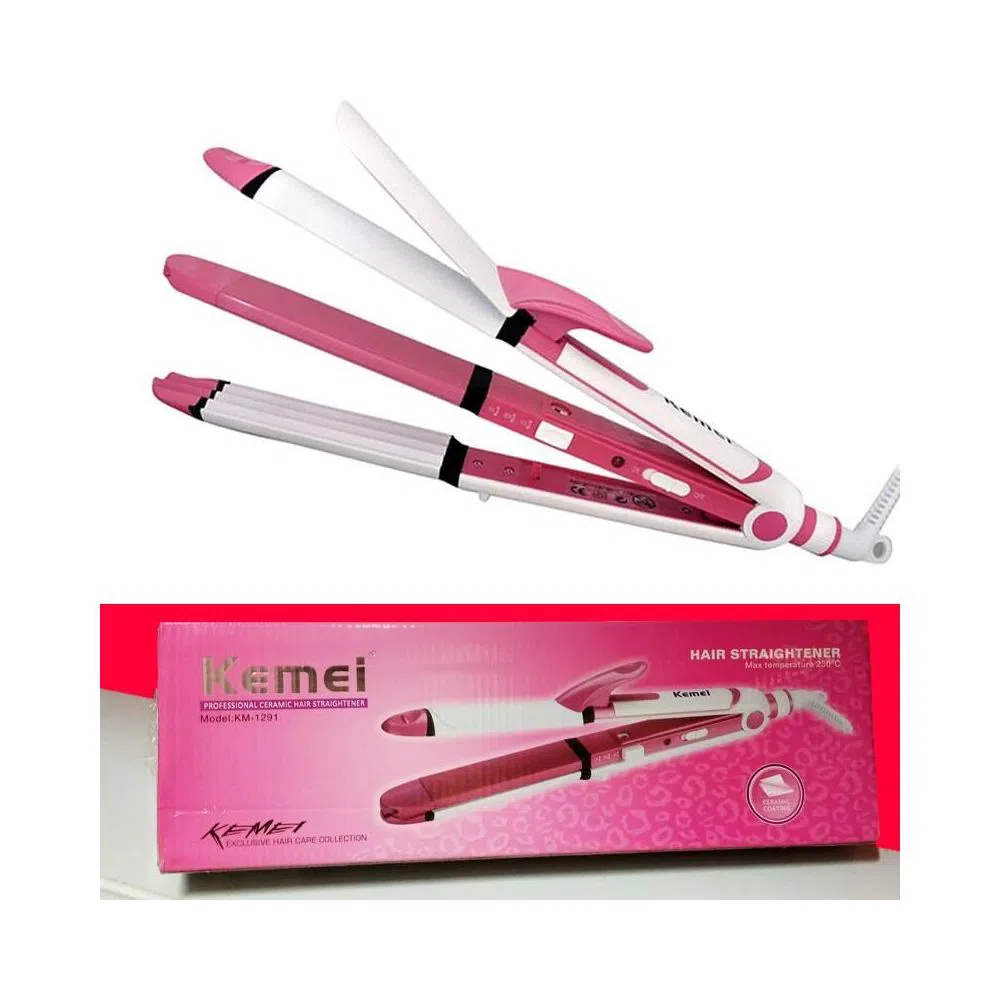 Kemei KM-1291 Professional 3in1 Hair Straightener Curler Crimper Iron