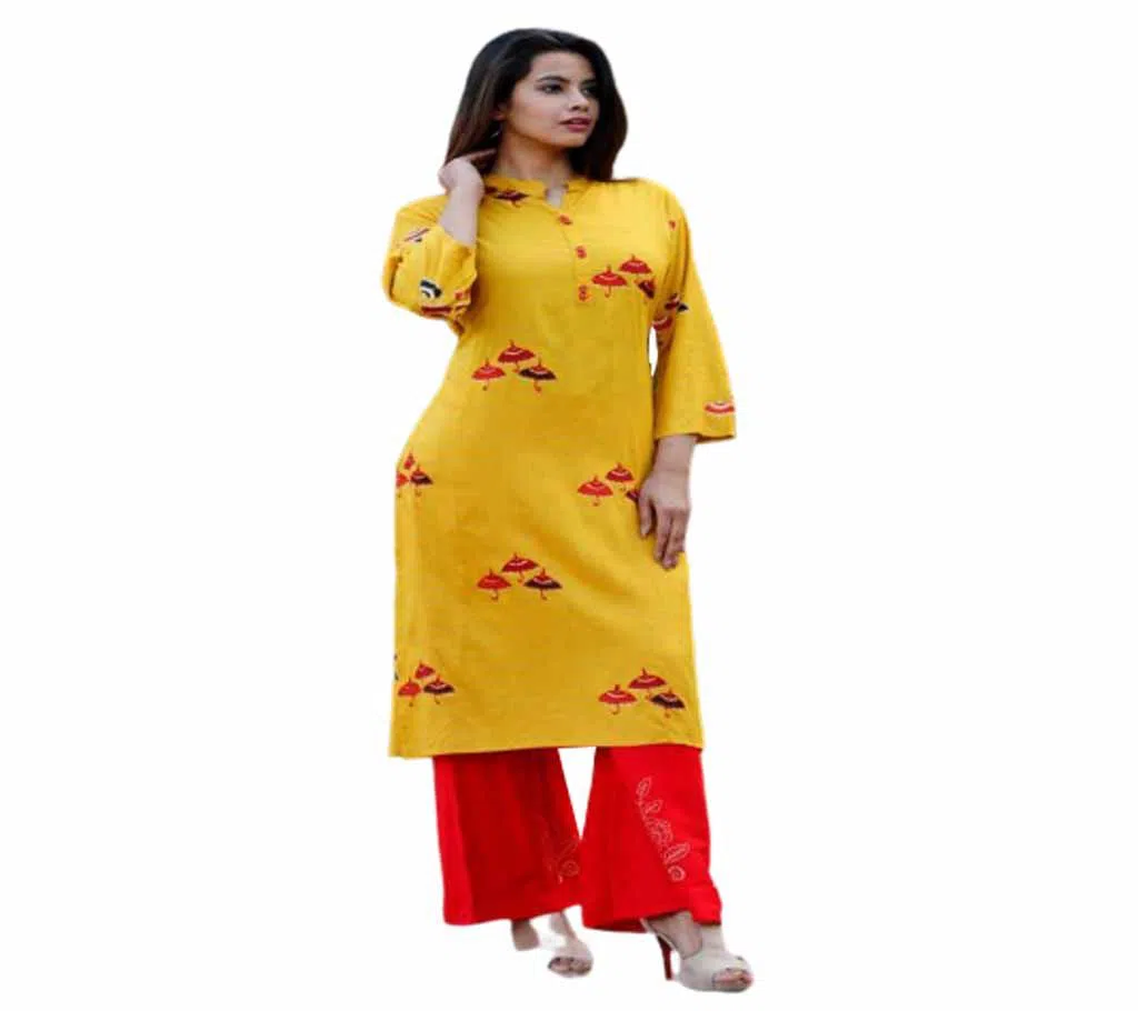 Latest Goldenrod and Red Block Printed 2 pieces Salwar Kameez for Women