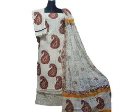 Unstiched block printed cotton salwar Kameez MT-125-White and maroon 