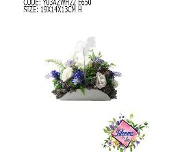 WHITE ROSES, LAVENDER AND MIXED FLOWERS IN A BASKET