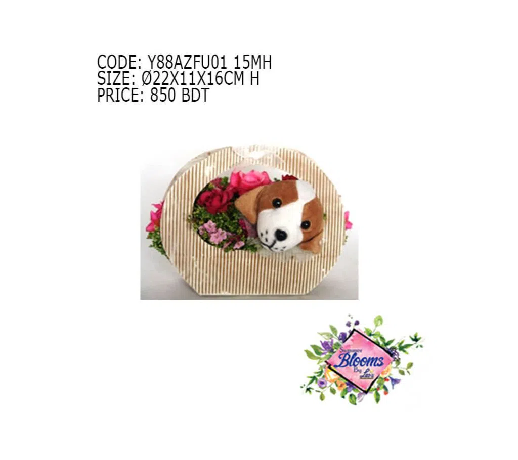 MIXED FLOWERS WITH DOG IN A BAG/GIFT/DECORATION ITEM/SHOW PIECE