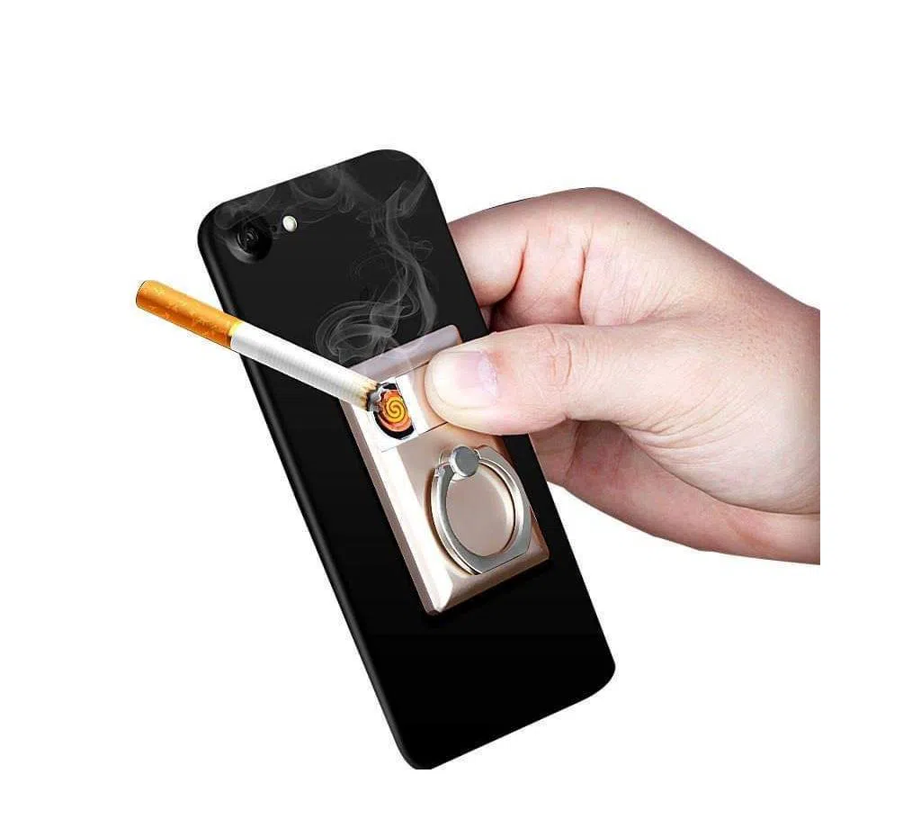 Mobile Phone Holder Ring Lighter Windproof USB Charging Mini Cigarette Lighter / sc