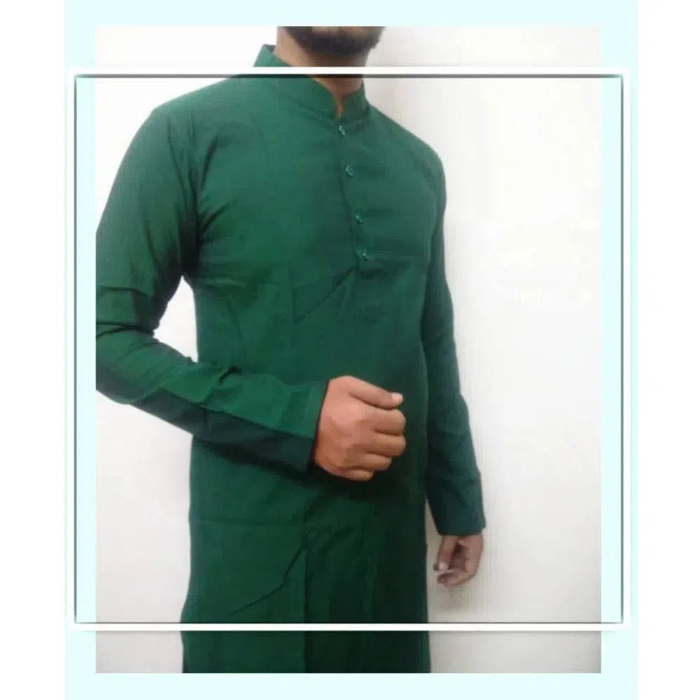 Semi Long Cotton Panjabi for Men -Green 