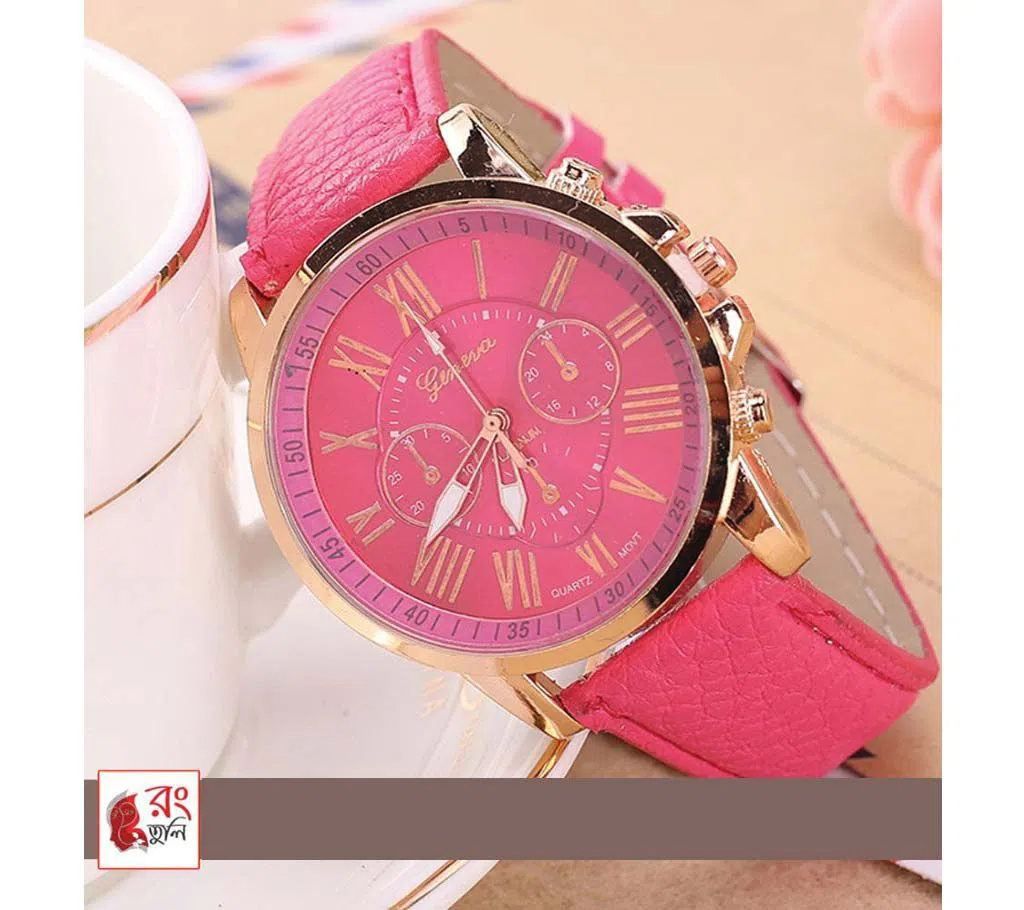 Faux Leather Quartz Wrist Watch-Pink For women 