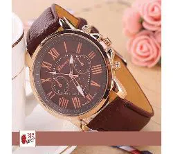 Faux Leather Quartz Wrist Watch-Chocolate For women 