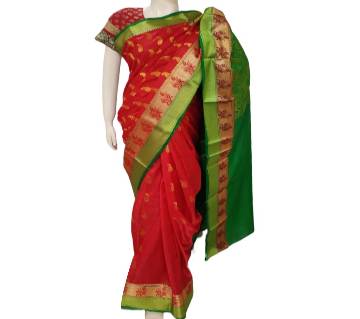 Indian Multi Colour সফট সিল্ক কাতান শাড়ি with blouse-red