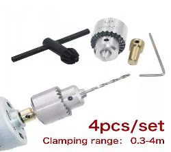 Mini Drill Chuck Micro 0.3-4mm JTO Taper Mounted Drill Chuck and Wrench w/ Chuck Key Lathe Accessories