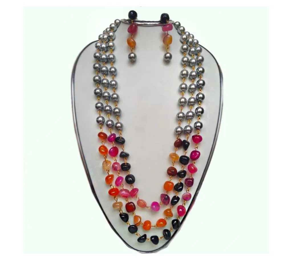 CHACH PEARL ORNAMENTS WITH MULTI COLOUE STONE
