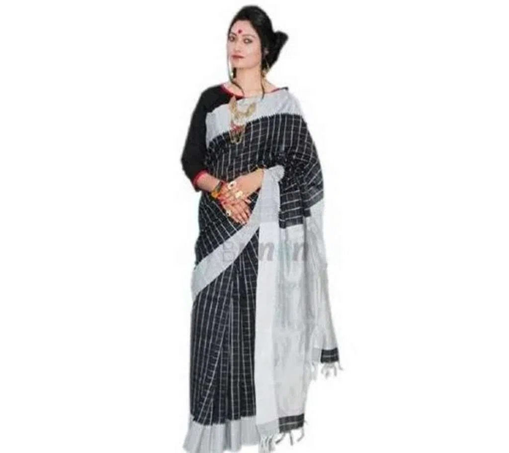 Half Silk Saree for Women - White and Black ( Dhupiyan )