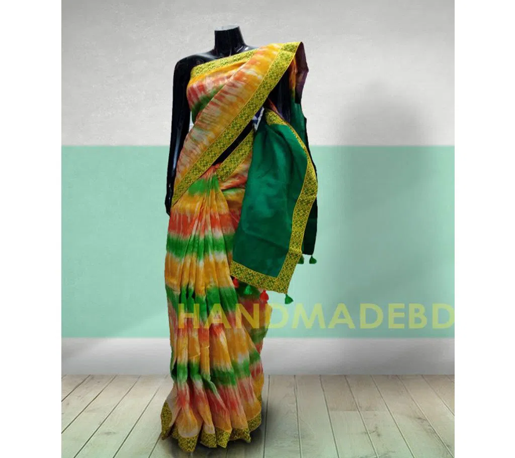 Hand crafted pure cotton saree yellow 