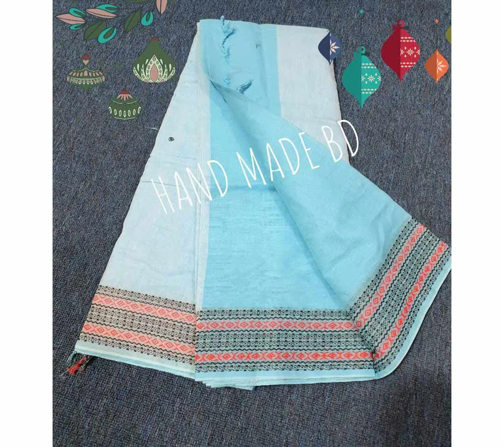 Hand Made cotton saree with blouse piece sky blue 