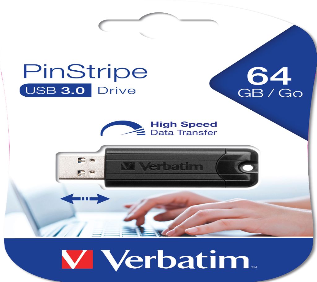 Verbatim 49318 64GB USB 3.0 Pinstripe রিট্র্যাক্টেবল ফ্ল্যাশ ড্রাইভ Black বাংলাদেশ - 1195104