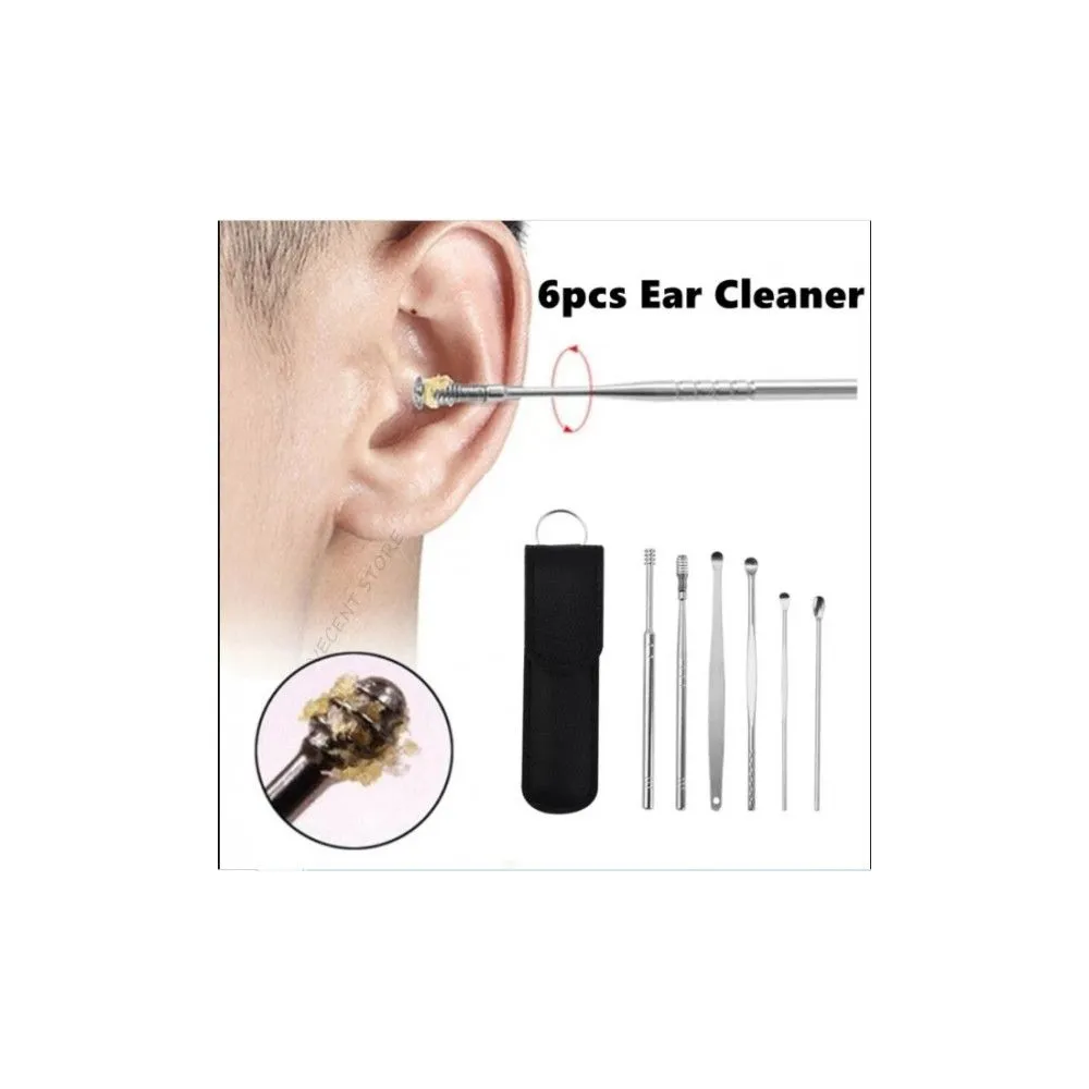 6PCS Ear Cleaner Set Stainless Steel With Lather Case