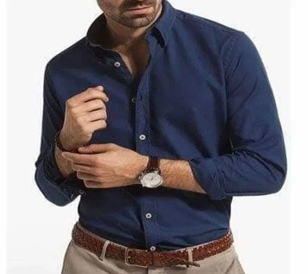 Dark Blue Full Sleeve Cotton Casual Shirt for Men