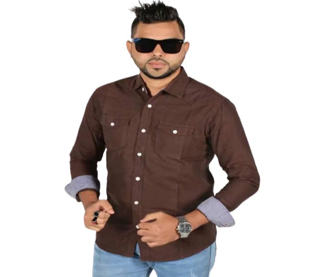 Coffee color Full Sleeve Cotton Casual Shirt for Men