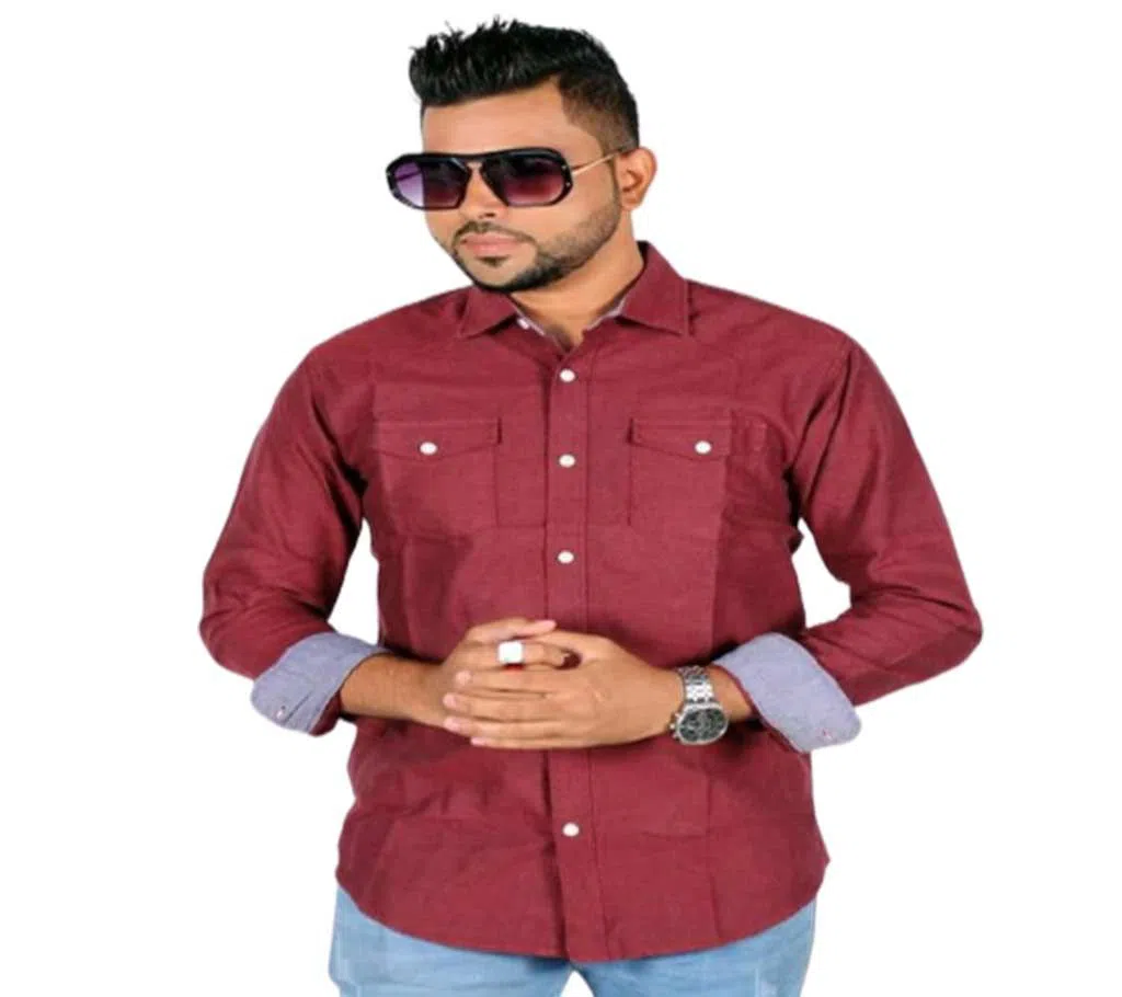 Red Full Sleeve Casual Cotton Shirt for Men