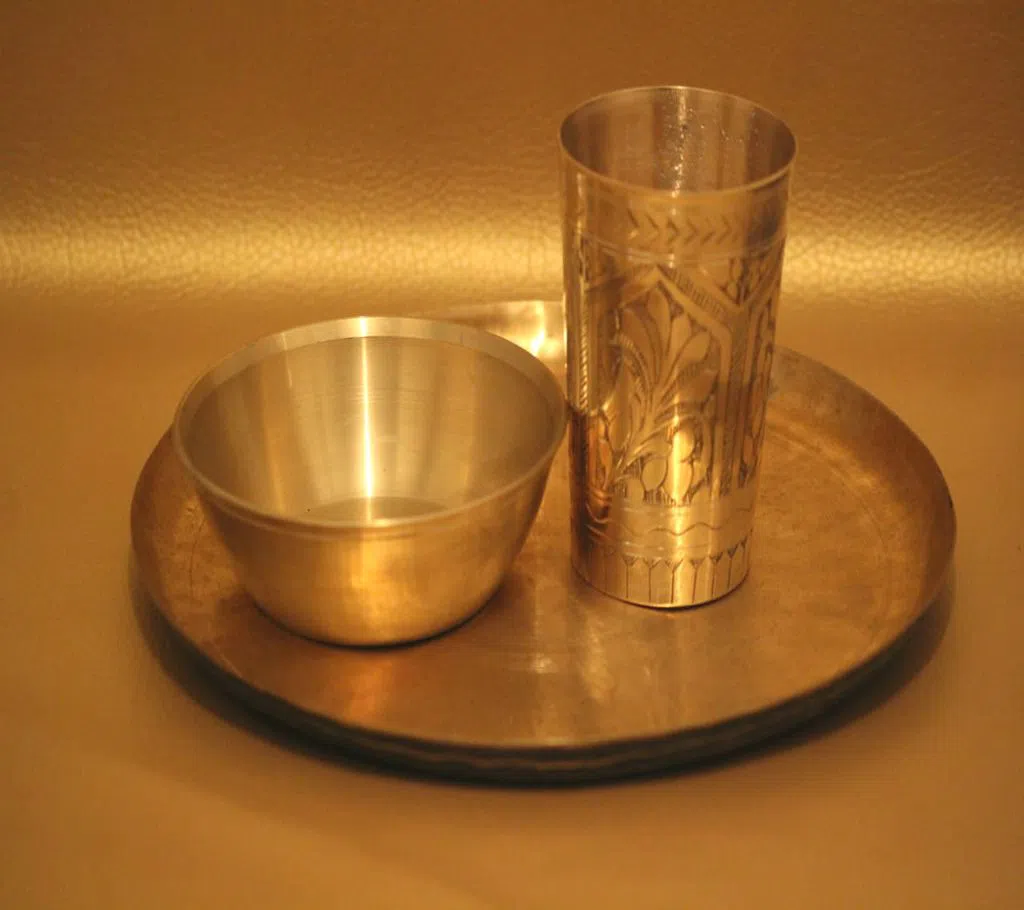 Pitol Plain Plate, Bowl & Nakshi Glass 3 Piece Set