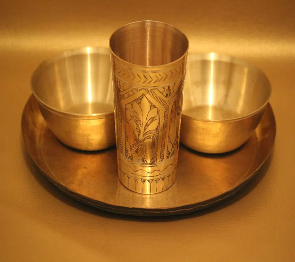 Pitol Plain Plate, Bowl & Nakshi Glass 4 Piece Set