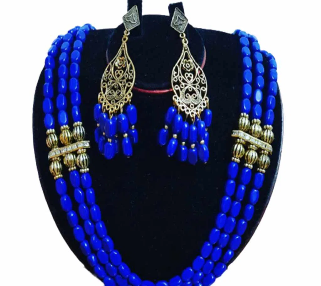 Three Layers Rubi Beads Necklace blue 