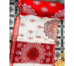 Half Silk Block Printed Embroidery Saree f