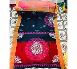 Half Silk Block Printed Embroidery Saree