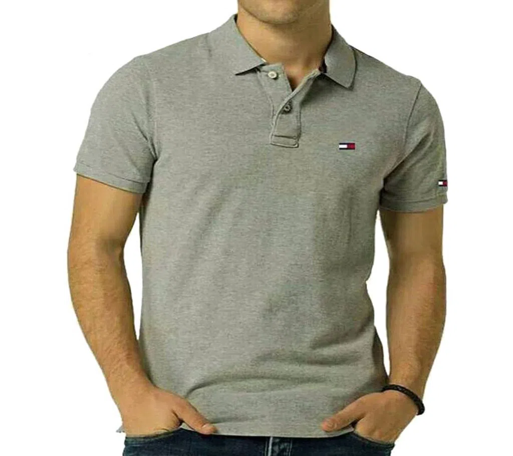 Gray Cotton Polo t-Shirt For Men