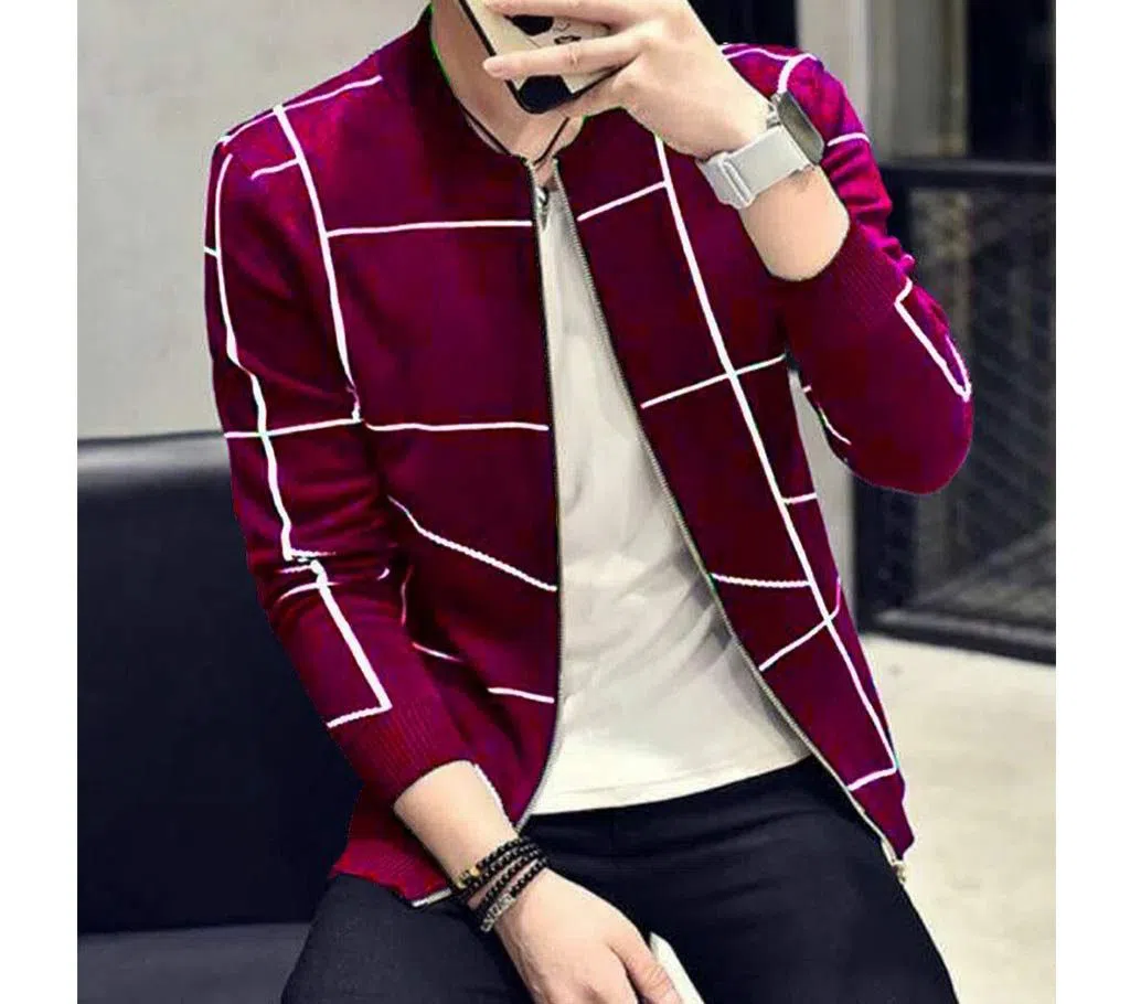 Striped Winter  Jacket for Men Maroon Color