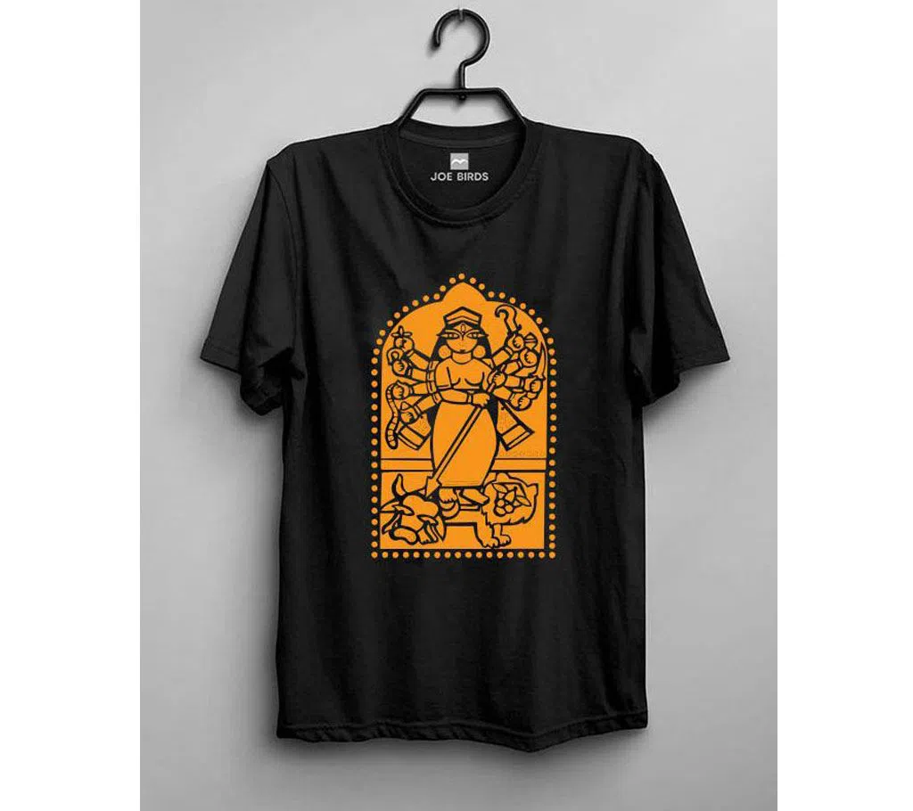 Maa Durga Full Cartoon Black Mans T-Shirt