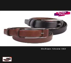 Artificial Leather Belt For Men - Black + Brown 2 Combo 