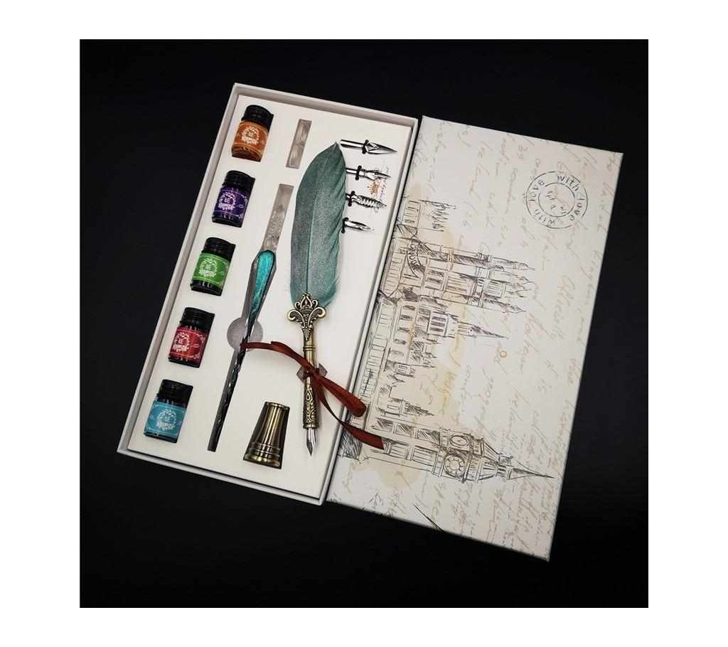 Retro Quill Pen Set গিফট বক্ষ গ্লাস ডিপ পেন ফাউন্টেইন পেন বাংলাদেশ - 1190832