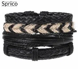 Sprico 4Pcs/ Set Vintage Handmade Bracelet for Men