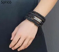 Sprico 4Pcs/ Set Vintage Handmade Bracelet for Men..
