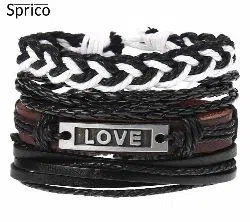 Sprico 4Pcs ,Set Vintage Handmade Bracelet for Men