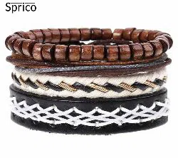 Sprico 4Pcs/ Set Vintage Handmade Bracelet  for Men